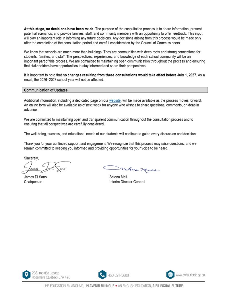 Letter ALL staff and families consultation Laval schools june 26 2026 rev page 0002